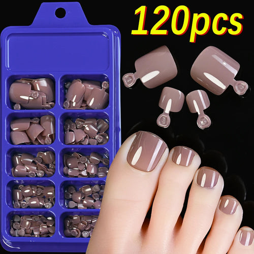 120Pcs 9-Colors French Fake Toenails Summer Short Sqaure Press On Toe