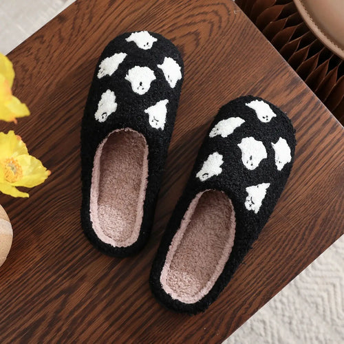 Halloween Ghost Pattern Black Cotton Slippers Non-slip Thick Sole