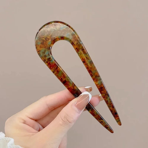 U-Shaped Hair Fork Fashion Tortoiseshell Acetate Hairpin Women