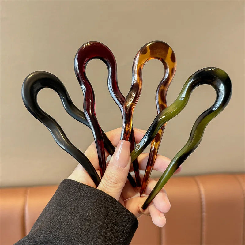 New U-Shaped Hair Fork Women Fashion Tortoiseshell Acetate Hairpin