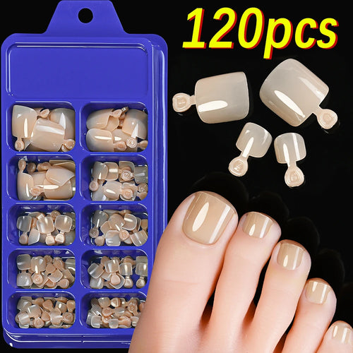 120Pcs 9-Colors French Fake Toenails Summer Short Sqaure Press On Toe