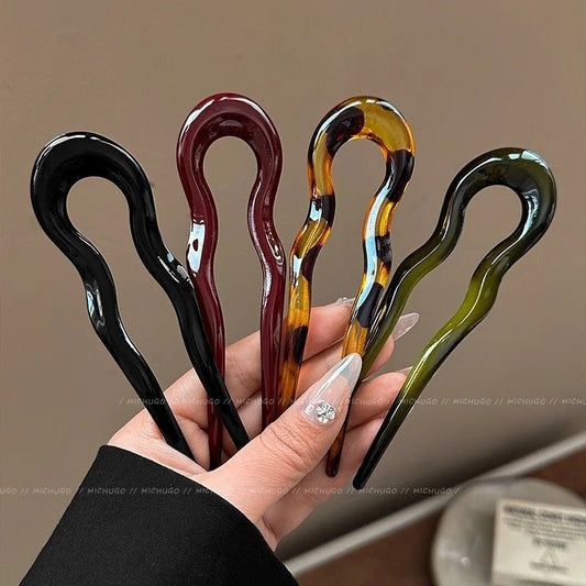 U-Shaped Hair Fork Fashion Tortoiseshell Acetate Hairpin Women