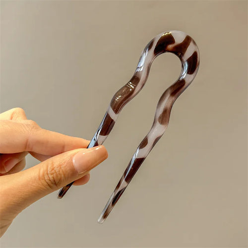 New U-Shaped Hair Fork Women Fashion Tortoiseshell Acetate Hairpin