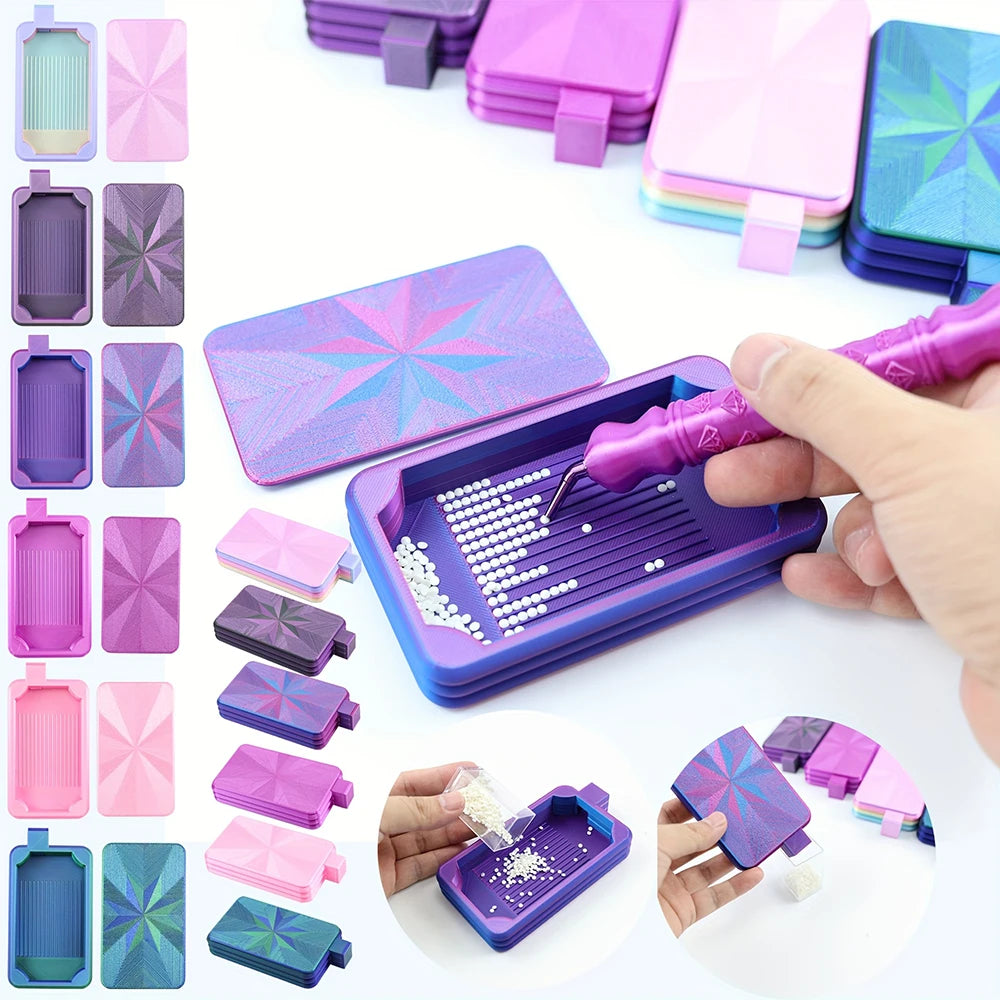 Gradient Color Diamond Art Tray With Lid, Diamond Painting Storage