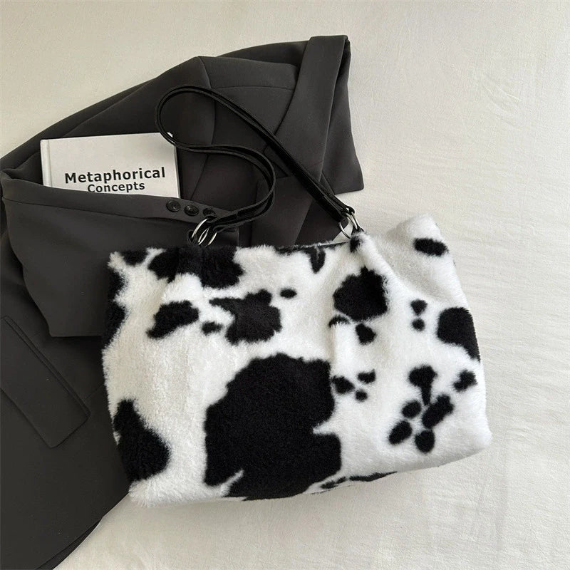 Large Capacity Shopper Bags For Women Winter Travel Tote Bag Cow