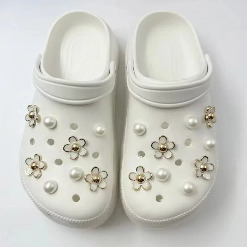 3D Cute Daisies Pearl Set Shoe Charms Accessories for Slide Sandals