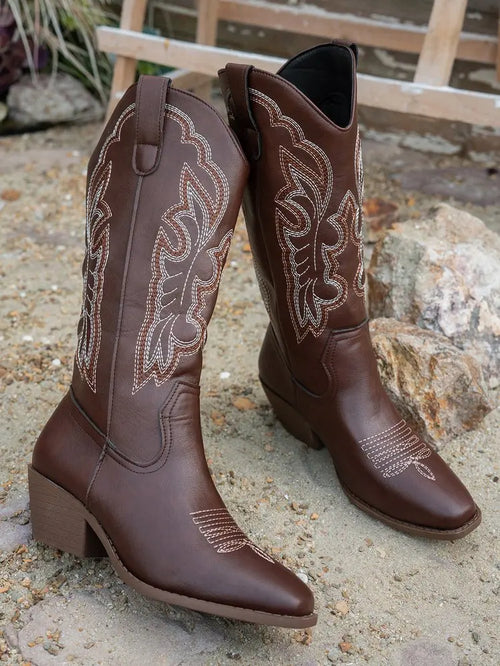 Cowboy Boots For Women Combat Riding Vintage Boots Chunky Block Heel
