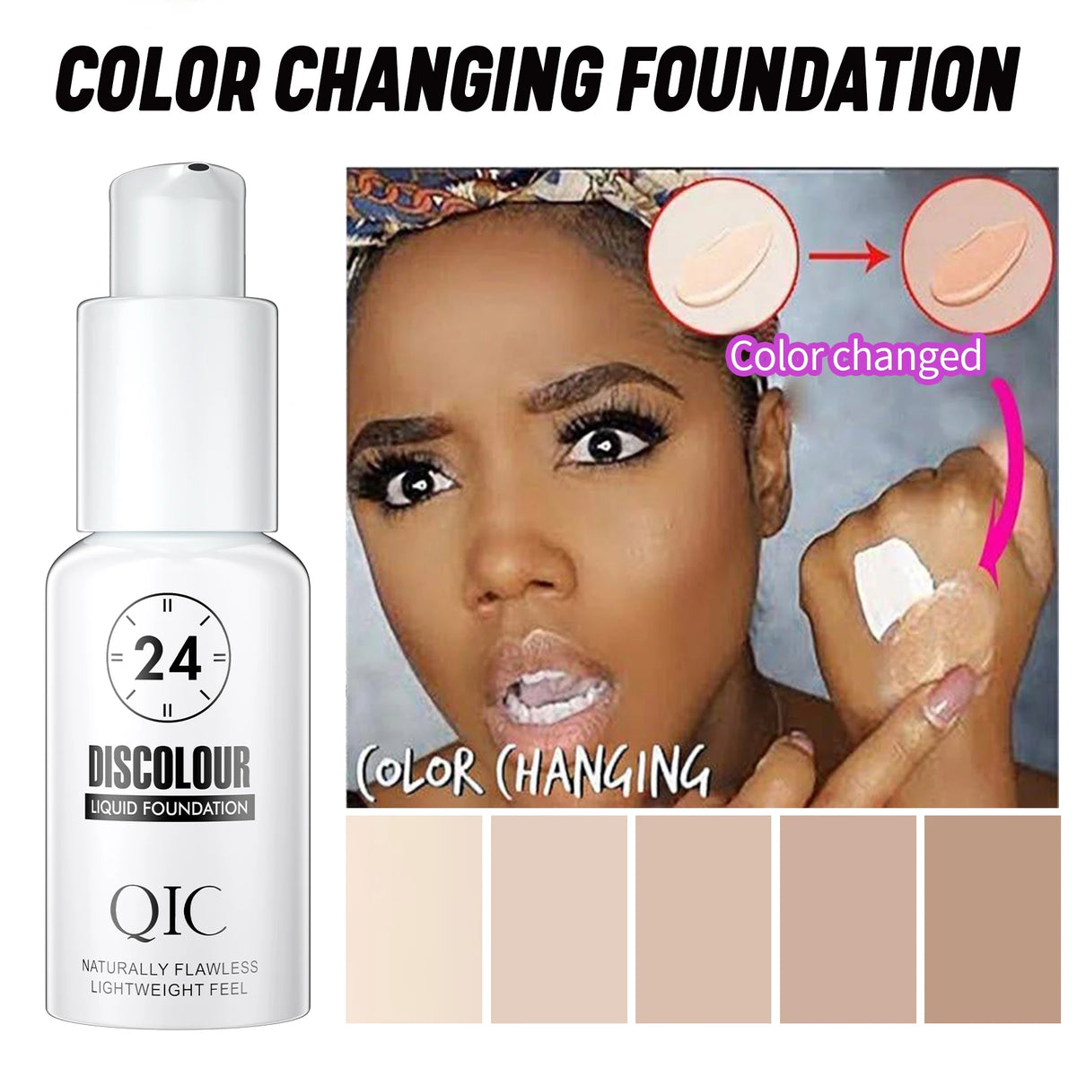 QIC 30ML Foundation Color Changing Makeup Base Nude Face Full Cover