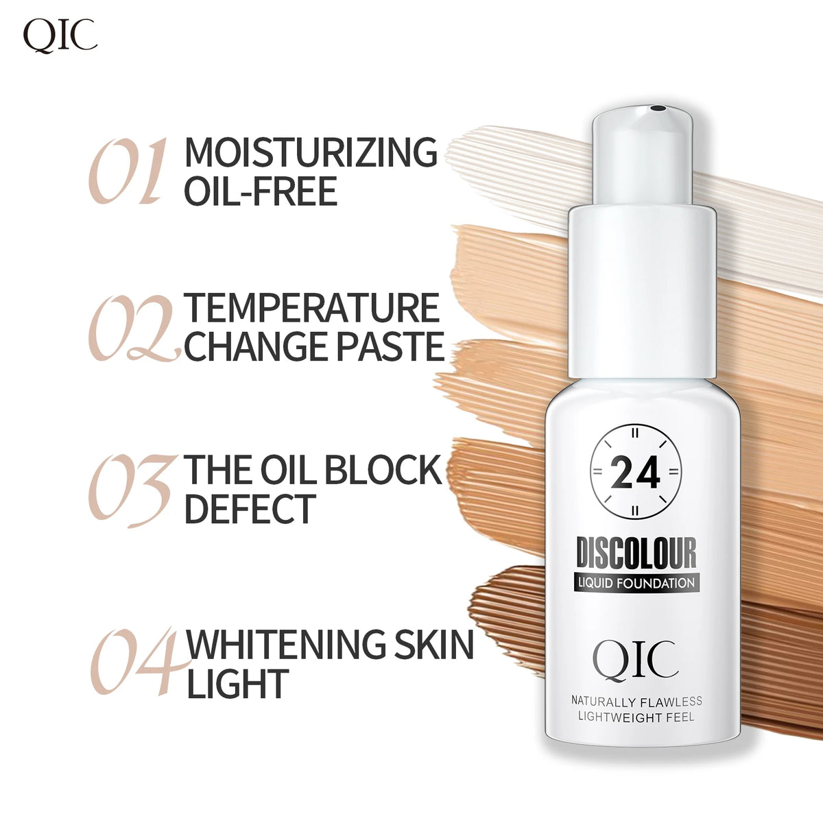 QIC 30ML Foundation Color Changing Makeup Base Nude Face Full Cover