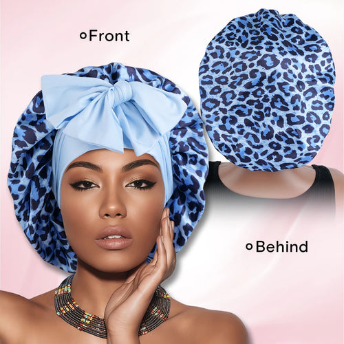 Silky Satin Sleep Bonnet Leopard Print Adjustable Tie Band Hair Cover