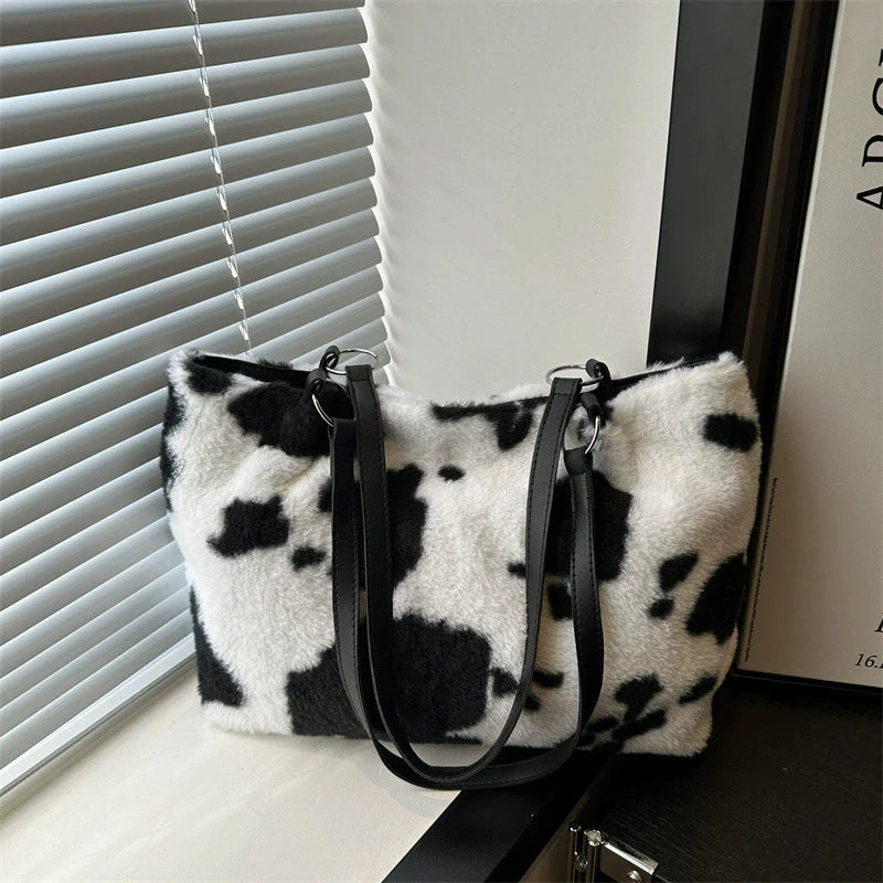Large Capacity Shopper Bags For Women Winter Travel Tote Bag Cow