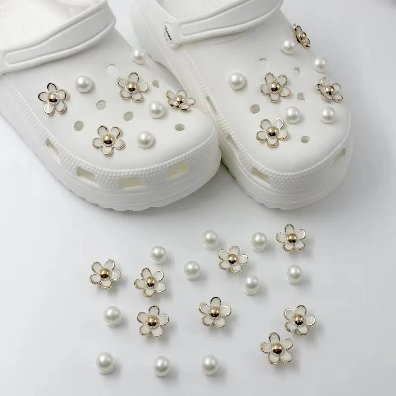 3D Cute Daisies Pearl Set Shoe Charms Accessories for Slide Sandals