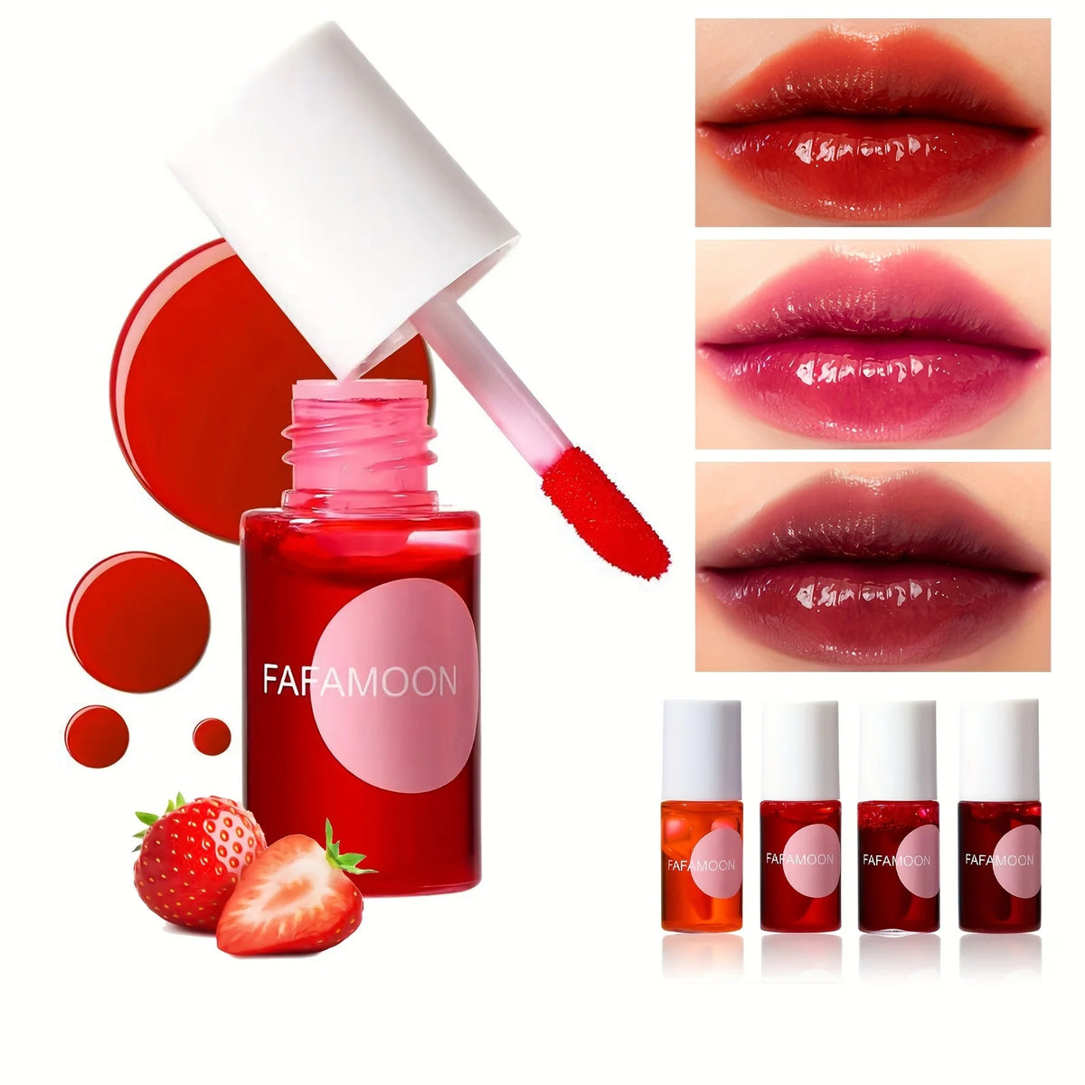 4 color Fruity Lip Tint Water Gloss Tint,Moisturizing Waterproof