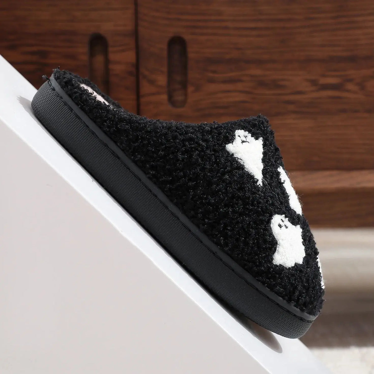 Halloween Ghost Pattern Black Cotton Slippers Non-slip Thick Sole