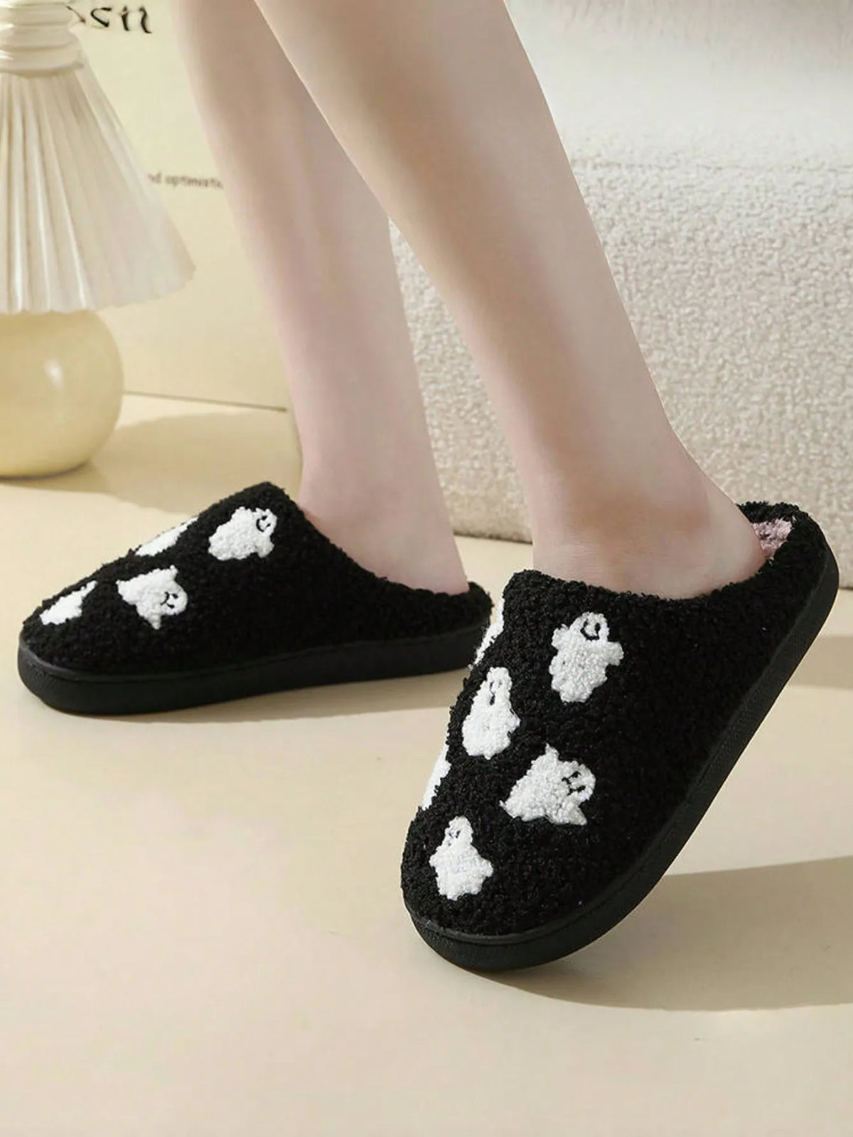 Halloween ghost-patterned warm indoor couple cotton slippers for men