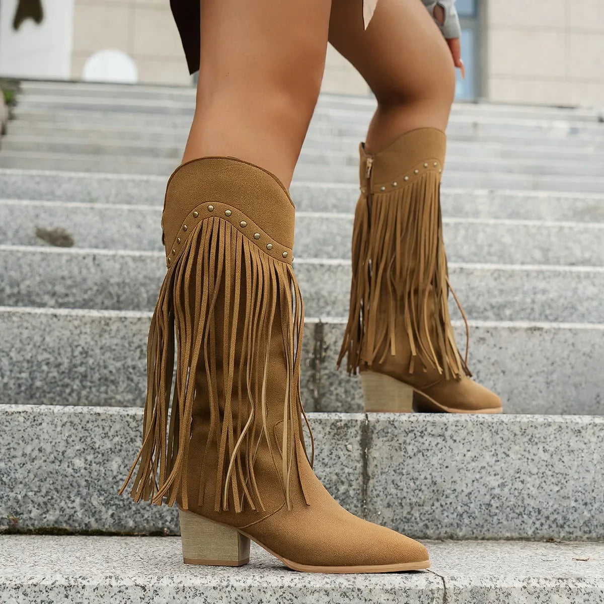 Plus Size 43 Women's Tassels Western Knee High Boots Cowboy Cowgirl