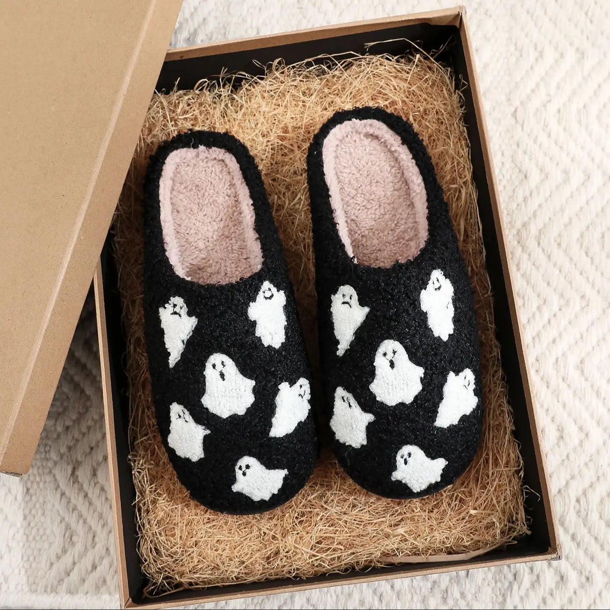 Halloween Ghost Pattern Black Cotton Slippers Non-slip Thick Sole
