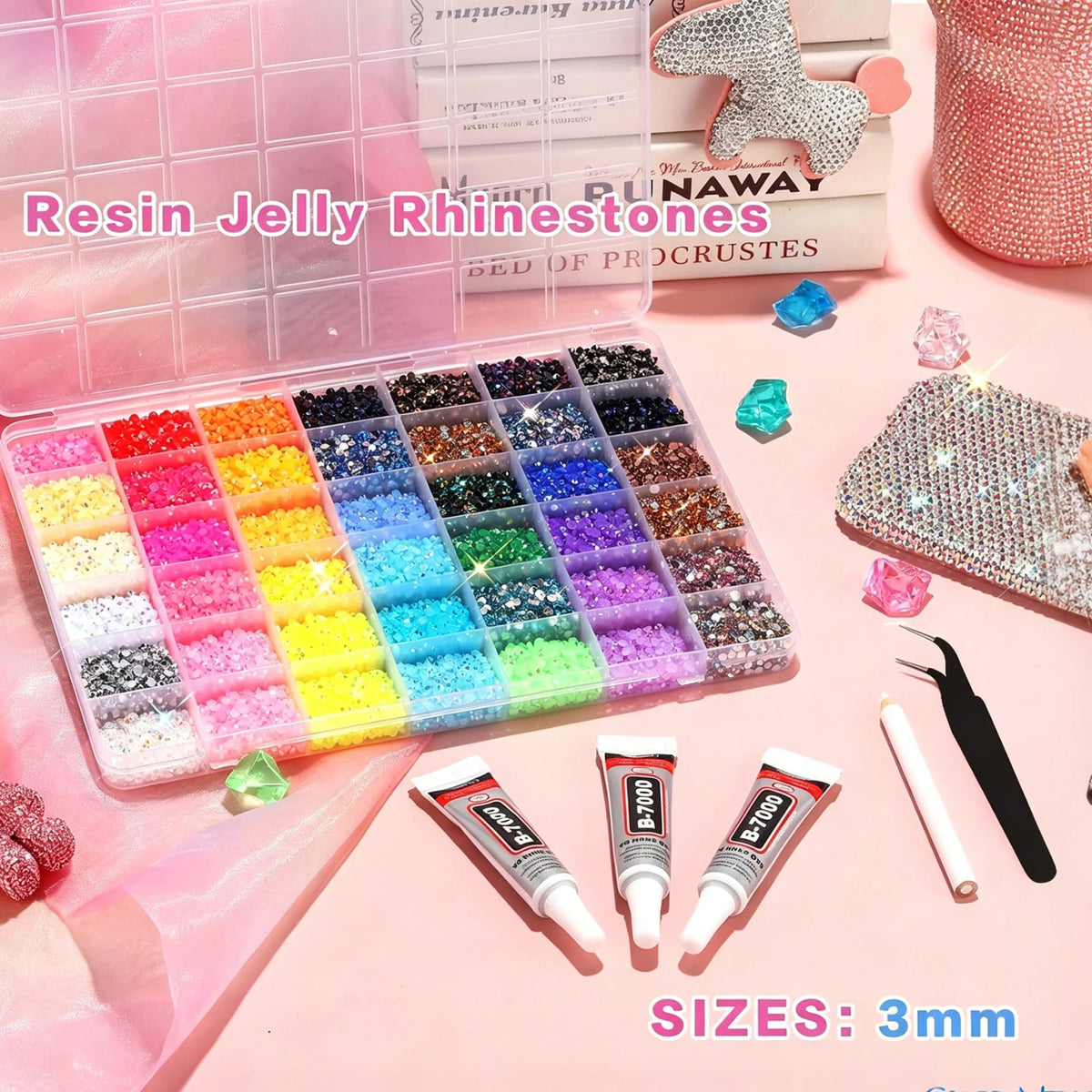 Multicolor Jelly Rhinestones for Bedazzling Bedazzler Kit with Tweezer
