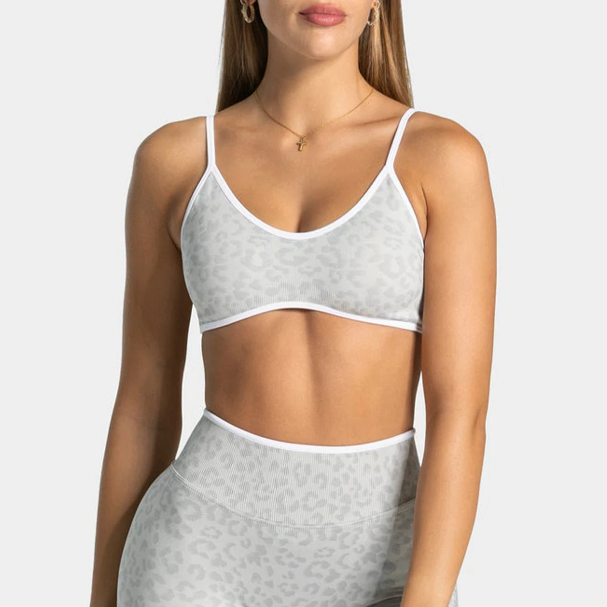 Women's Leopard Print Sports Bra Wireless Seamless Spaghetti Straps