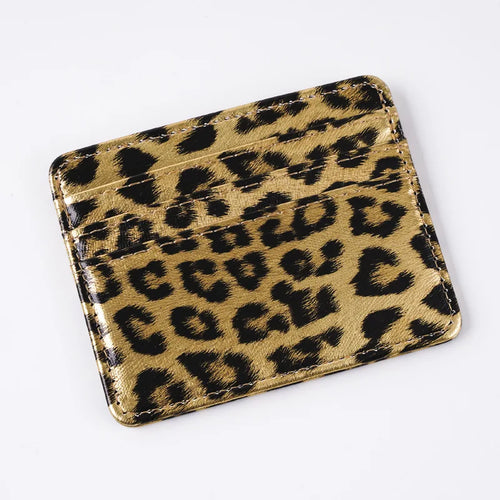 Unisex Fashion Leopard Print Card Wallet Bags PU Leather Business Id