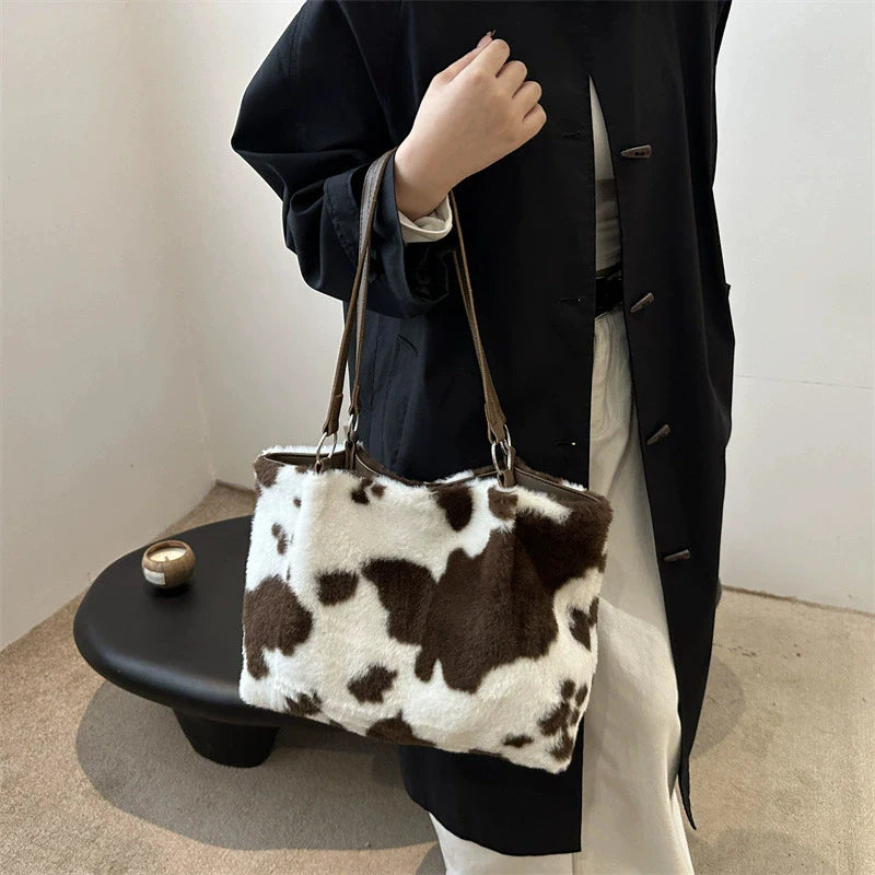 Large Capacity Shopper Bags For Women Winter Travel Tote Bag Cow