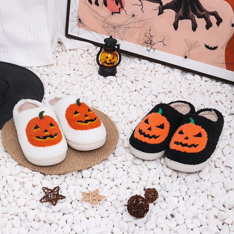 Cozy Halloween Pumpkin Slippers Women Soft Plush Non Slip Indoor