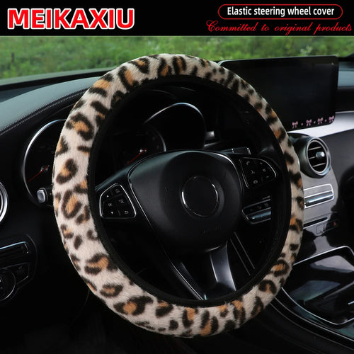 Leopard Print Fuzzy Steering Wheel Cover, Car Accessories