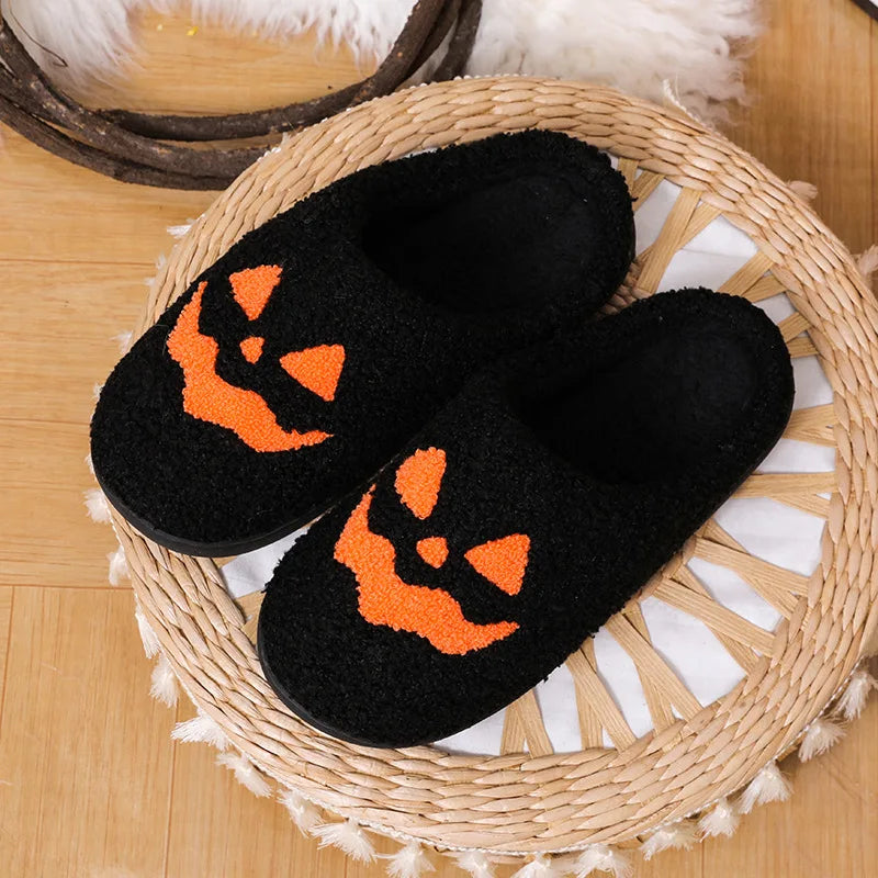 Cozy Halloween Pumpkin Slippers Women Soft Plush Non Slip Indoor