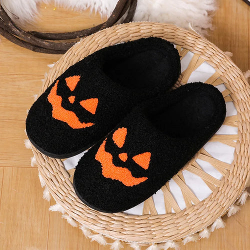 Cozy Halloween Pumpkin Slippers Women Soft Plush Non Slip Indoor