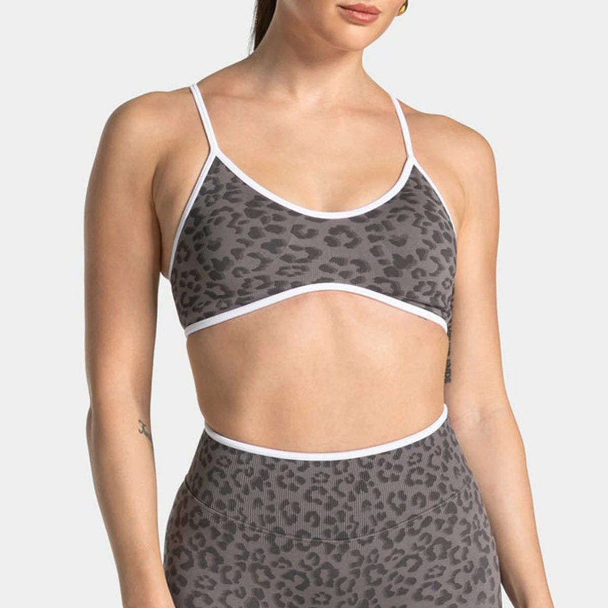 Women's Leopard Print Sports Bra Wireless Seamless Spaghetti Straps