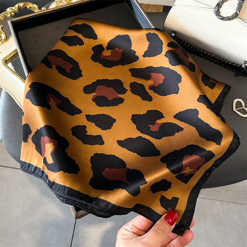 Fashion Leopard Print Silk Hairbands Scarf Women 2024 New Elagant