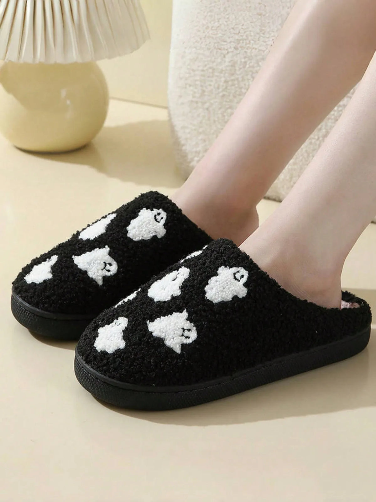 Halloween ghost-patterned warm indoor couple cotton slippers for men