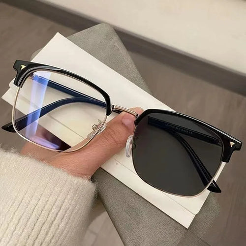 Photochromic Anti Radiation Blue Light Eyeglasses Square Metal Frame
