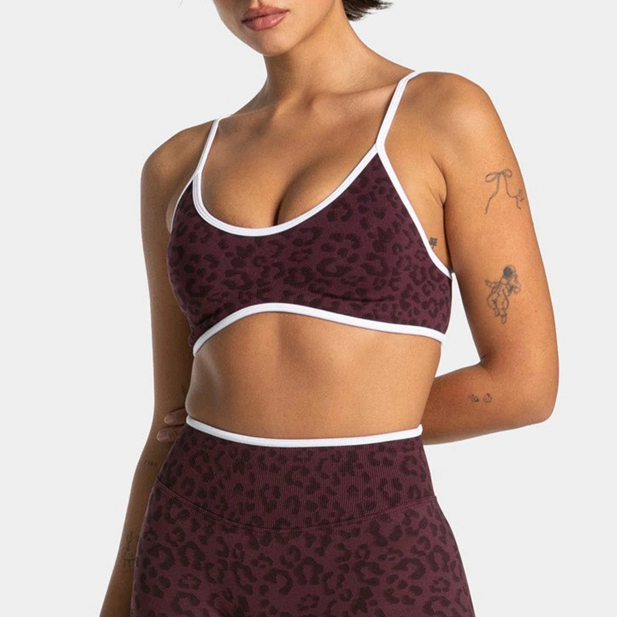 Women's Leopard Print Sports Bra Wireless Seamless Spaghetti Straps