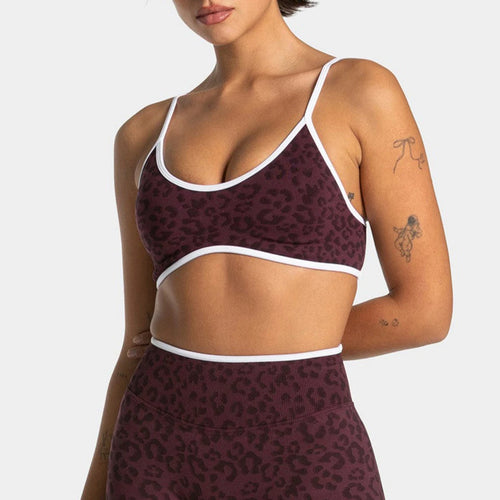 Women's Leopard Print Sports Bra Wireless Seamless Spaghetti Straps