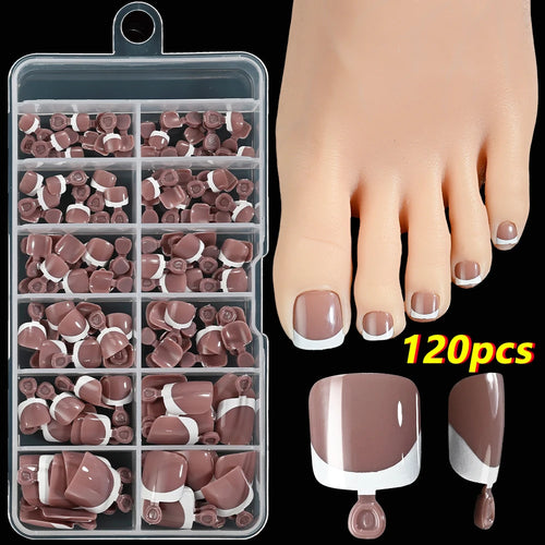 120Pcs 9-Colors French Fake Toenails Summer Short Sqaure Press On Toe