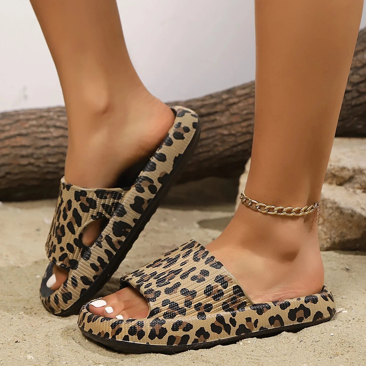 Women's Retro Leopard Print EVA Slides - Slip-On Open-Toe Beach